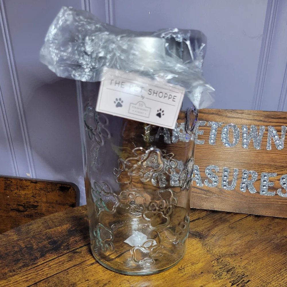 THE PET SHOPPE Glass Dog paw print Storage Jar with Silver Lid